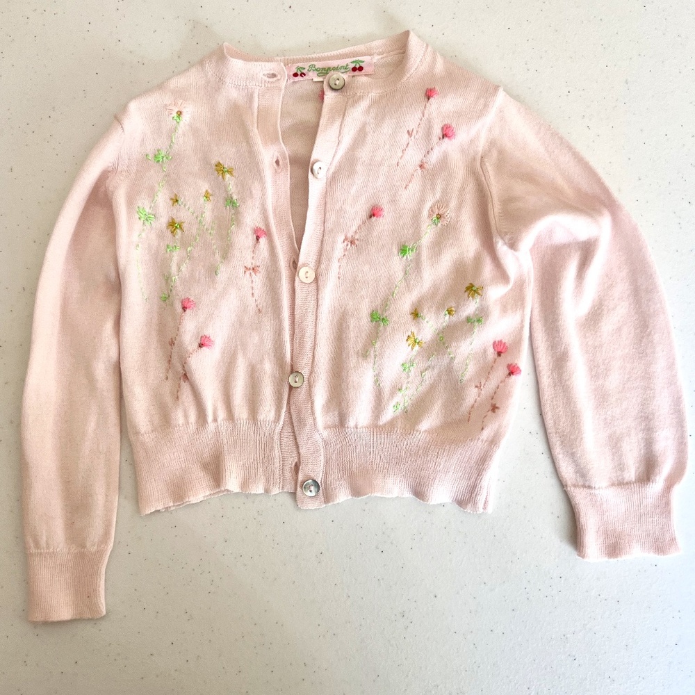 Bonpoint- Ayla Embroidered Pink Cardigan- Size 3Y